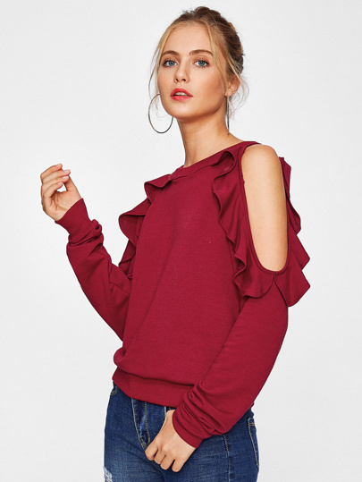 Sweat-shirt avec garniture ruché avec épaules nues