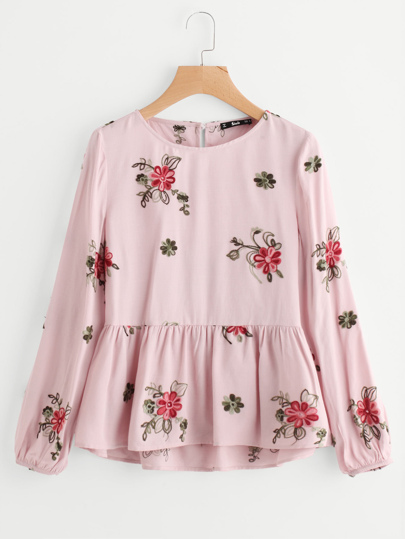 Flower Embroidered Smock Top
