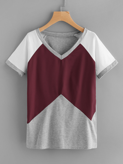 Contrast Raglan Sleeve Marled Tee
