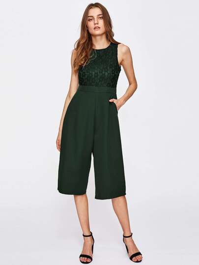 Lace Contrast Wide Leg Jumpsuit