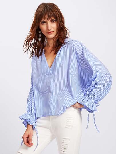 Drawstring Dolman Sleeve Overlap Back Blouse