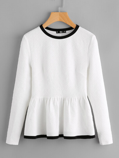 Contrast Binding Textured Peplum Top
