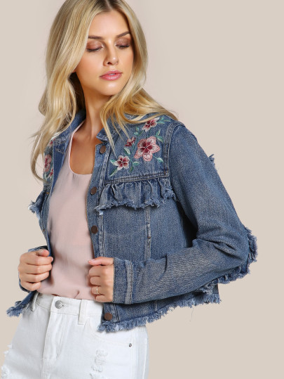Floral Embroidered Denim Jacket DENIM
