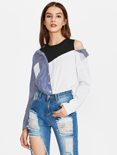 Contrast Panel 2 In 1 Striped Blouse