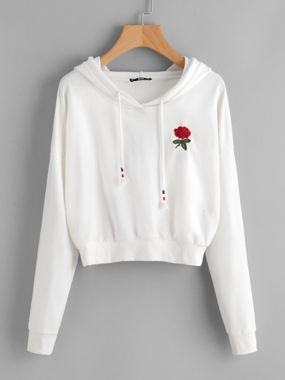 Felpa con cappuccio con ricamo di rosa