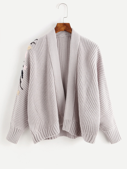 Ribbed Trim Embroidered Knit Jacket
