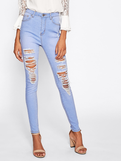 Light Wash Destroyed Jeans