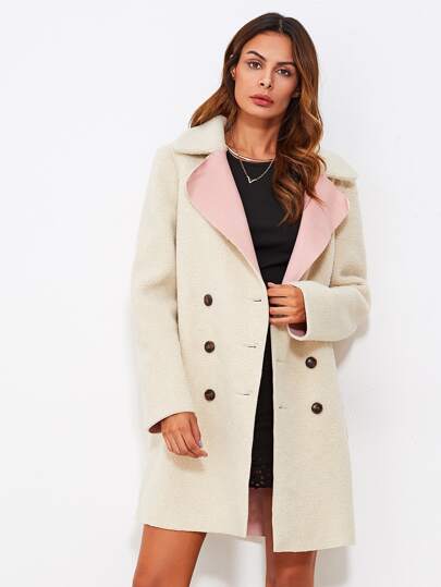 Notch Collar Contrast Pocket Faux Shearing Coat