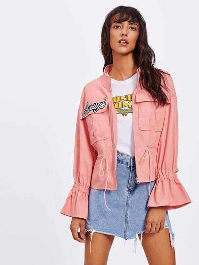 Jacke mit elastischen Trompetenhülsen,Kordelzug und dualen Taschen