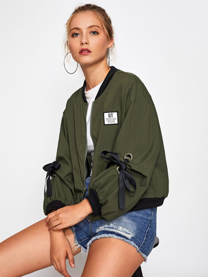 Gerippte Bomber Jacke mit Band