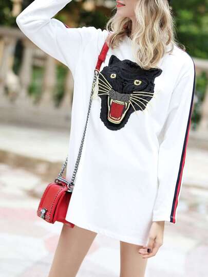 Tiger Embroidered Striped Dress