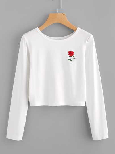 Crop T-Shirt mit Rosestickerei