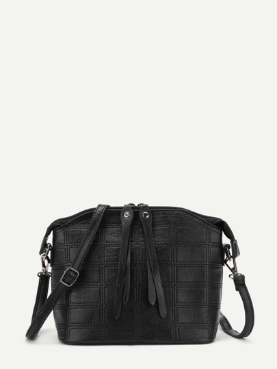 Double Zipper Front Stitch Detail PU Shoulder Bag