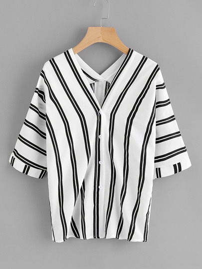V-neckline Striped Blouse