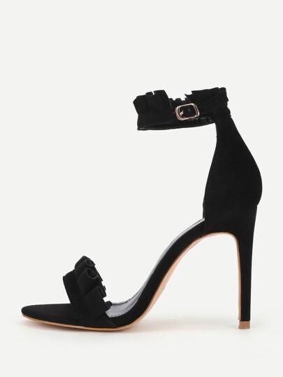 Pleated Trim Design Two Part Heeled Sandals