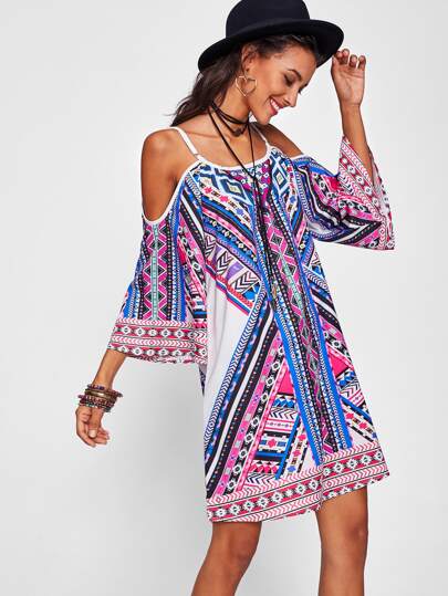 Tribal Print Kimono Sleeve Dress
