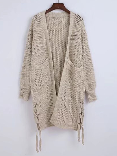 Open Front Lace Up Side Sweater Coat