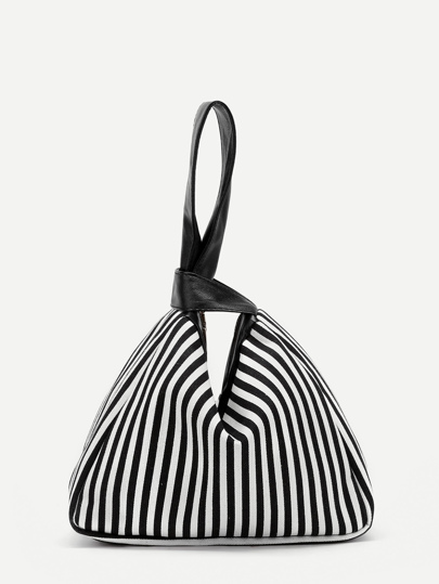 Vertical Striped Canvas Wristlet Clutch Bag