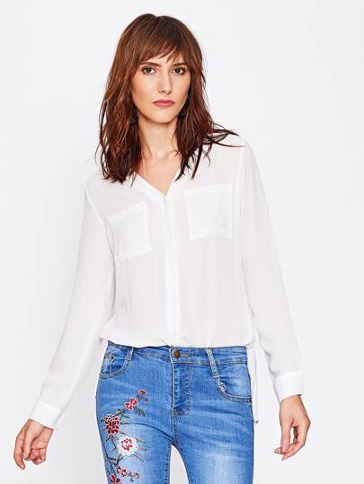 Slit Side Sheer Chiffon Blouse