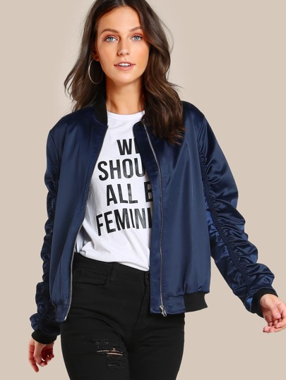 Shirred Detail Bomber Jacket