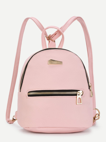 Metal Detail Front Zipper PU Backpack