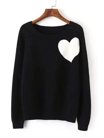 Sweater contrasté imprimé du cœur