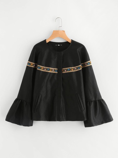 Veste avec détail de frange et perle et brodé