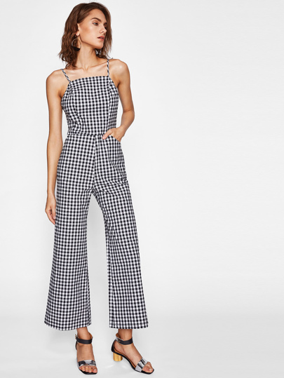 Shirred Back Gingham Cami Jumpsuit