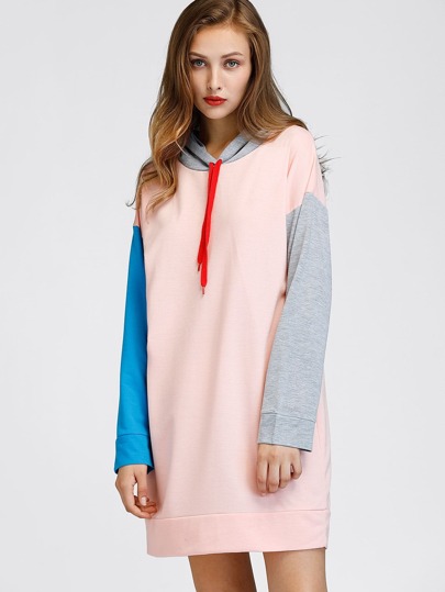 Contrast Sleeve Drop Shoulder Hoody Dress
