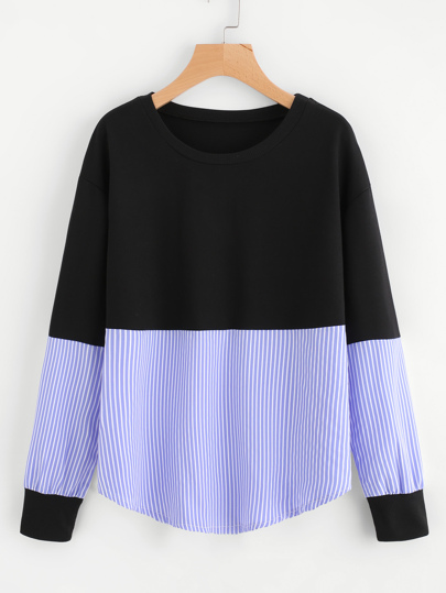 Sweat-shirt à rayures contrastées avec la chute de l\'épaule