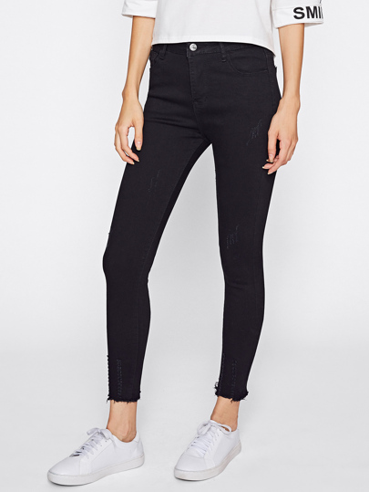 Ripped Raw Hem Skinny Jeans