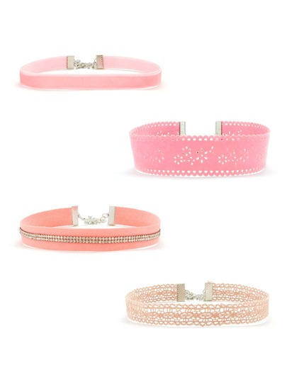 Ensemble de collier découpé en strass en velours 4 pièces