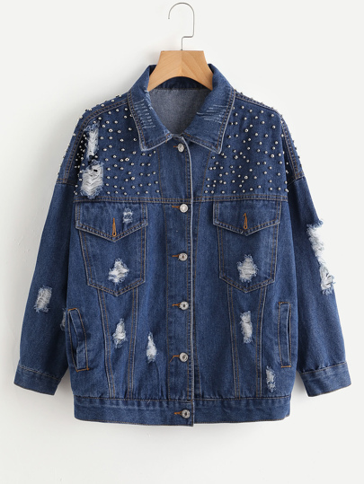Chaqueta con detalle de cuentas en denim