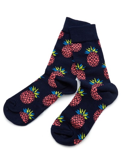 Pineapple Print Calf Length Socks