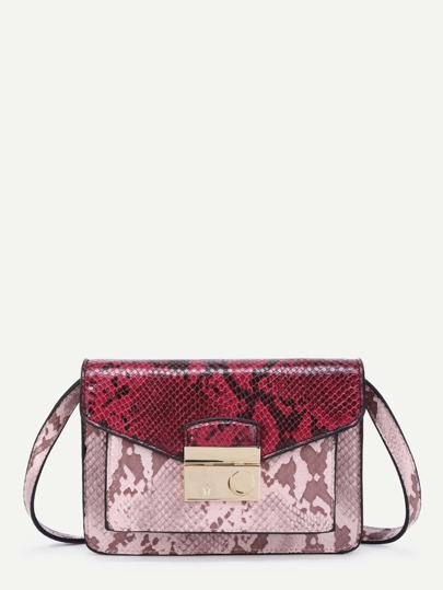 Two Tone Snakeskin Print PU Crossbody Bag