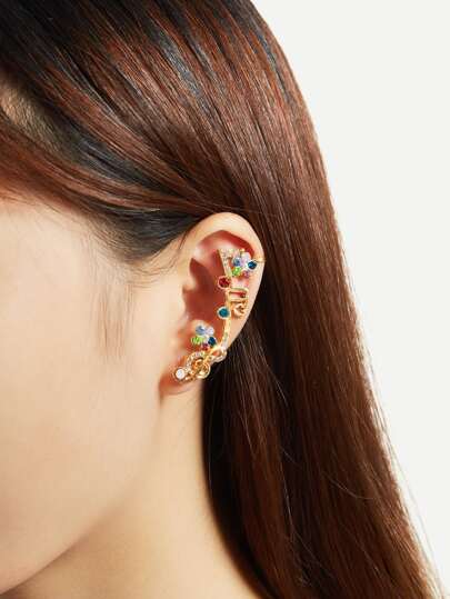 Rhinestone Decorated Charm Ear Climber 1pc