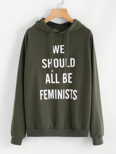 Slogan Print Raglan Sleeve Hoodie