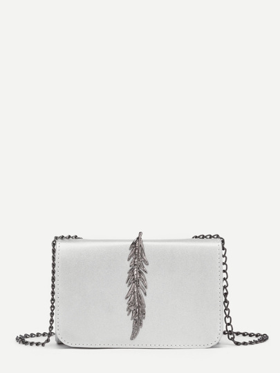 Metal Leaf Design Chain Crossbody Bag