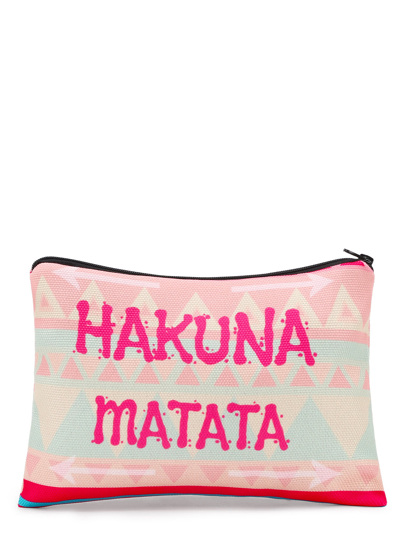 Estuche cosmético con estampado geométrico y letras