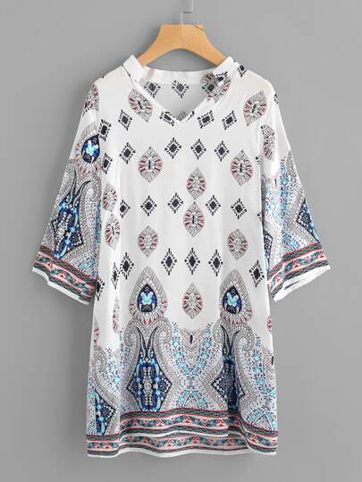 V-neckline Ornate Print Dress