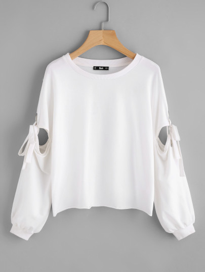 Sudadera con detalle de ojal con manga descubierta con cordones