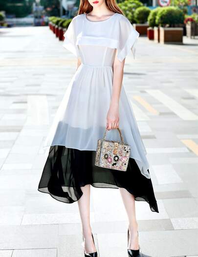 Color Block Belted Cape Dress