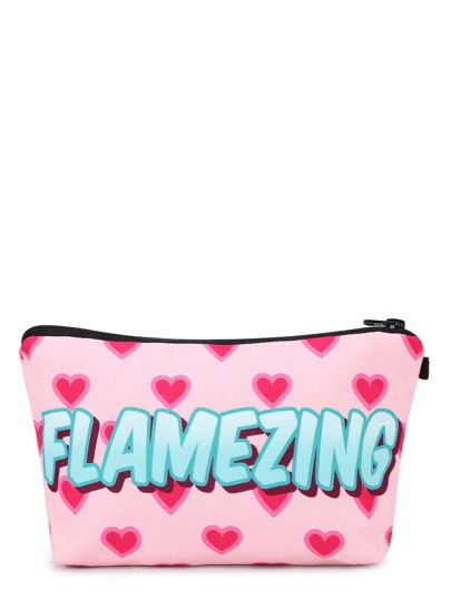 Letter & Heart Print Makeup Bag