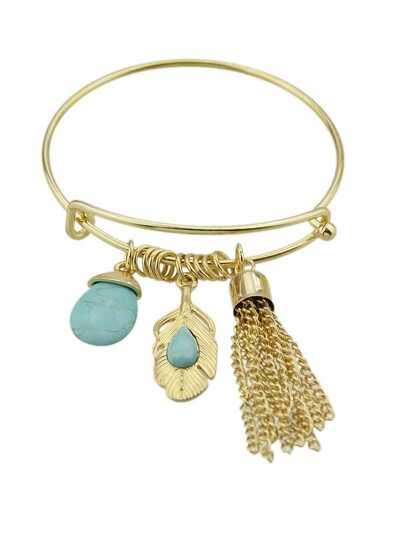 Gold Color Gem Long Tassel Pendant Bracelet