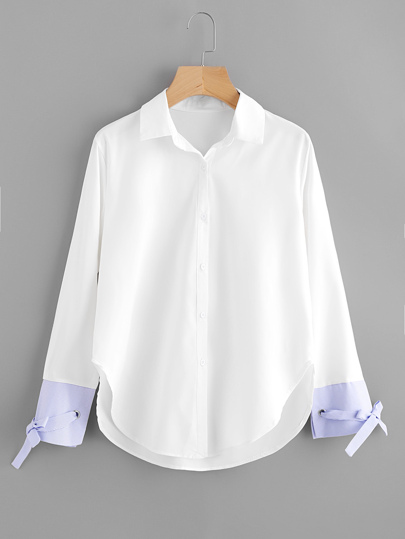 Blouse bord courbé à rayures contrastées avec lacets