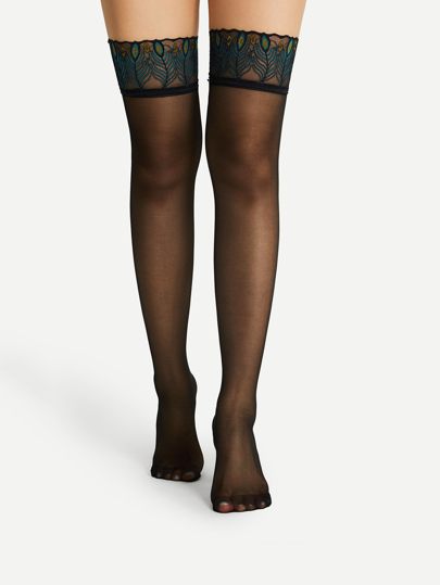 Lace Cuff Over The Knee Sheer Socks