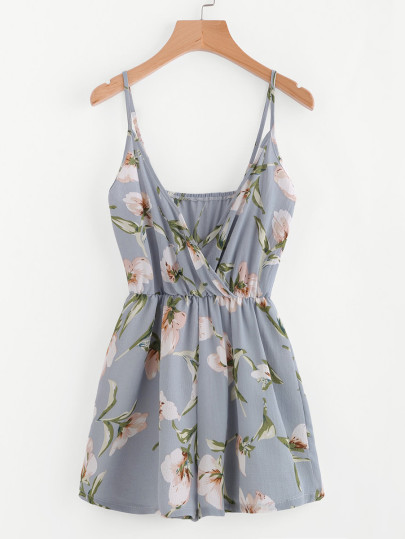 Surplice Neckline Random Florals Cami Romper