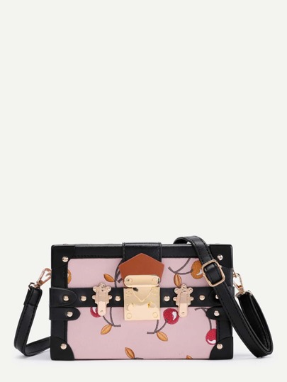Bolso de hombro de pu en forma de maleta con bordado