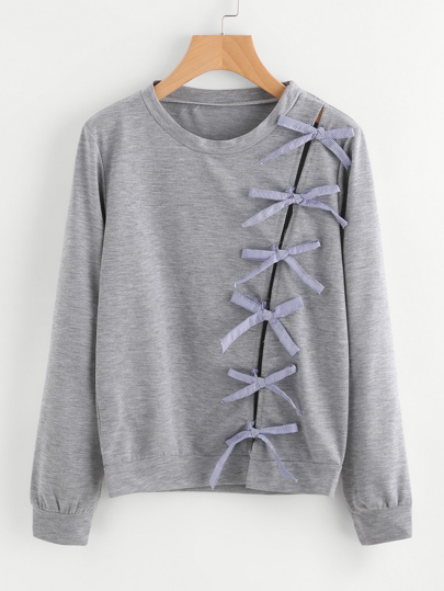 Bow Tie Detail Marled Sweatshirt