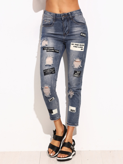 Ripped Letter Print Skinny Jeans